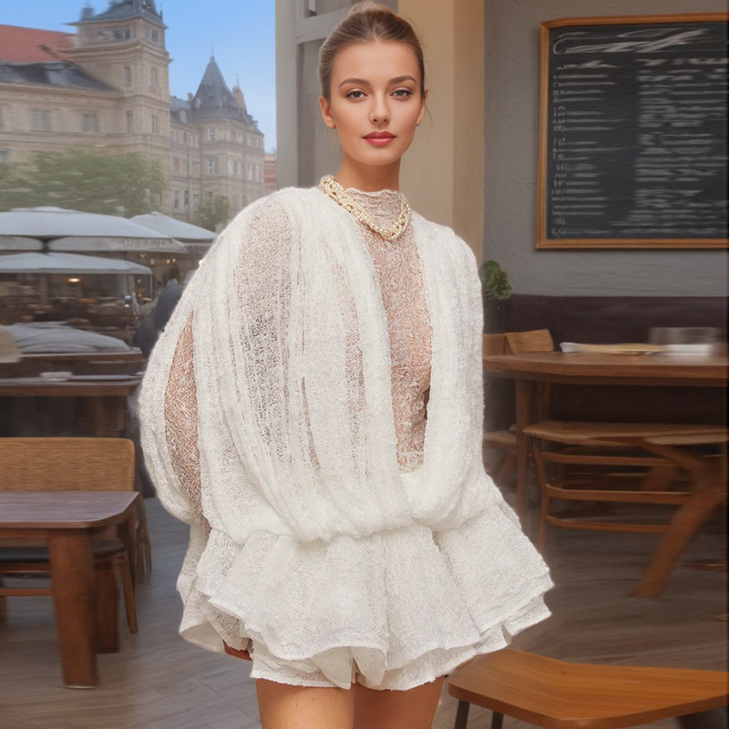French lady style long sleeve short dress transparent mesh sexy ruffle short skirt for women-chiquechics