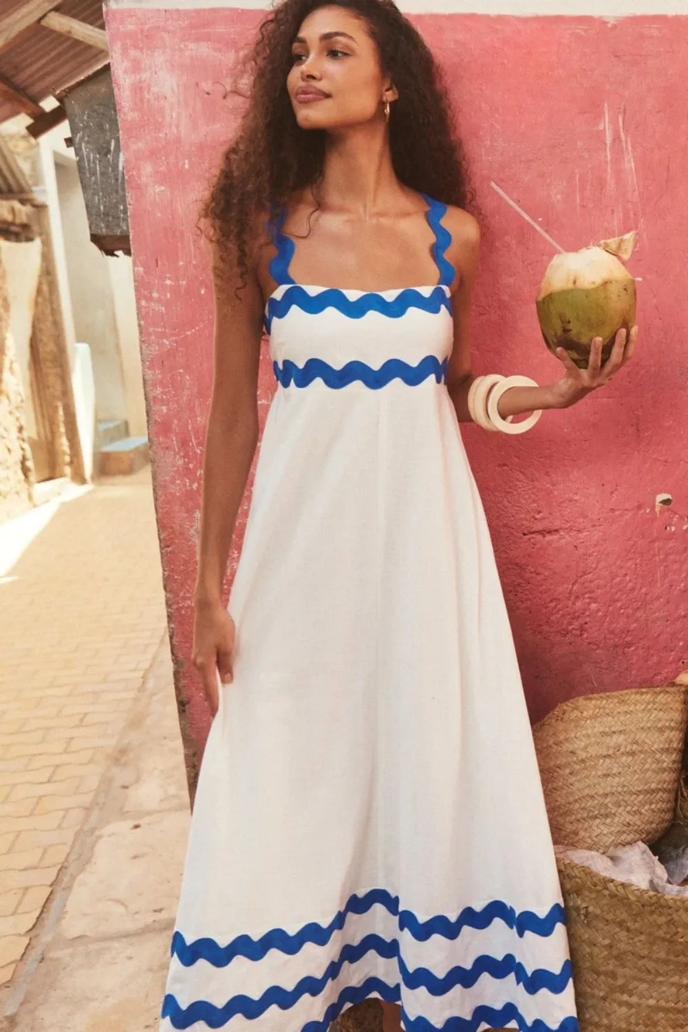Contrast Trim Square Neck Wide Strap Dress-chiquechics