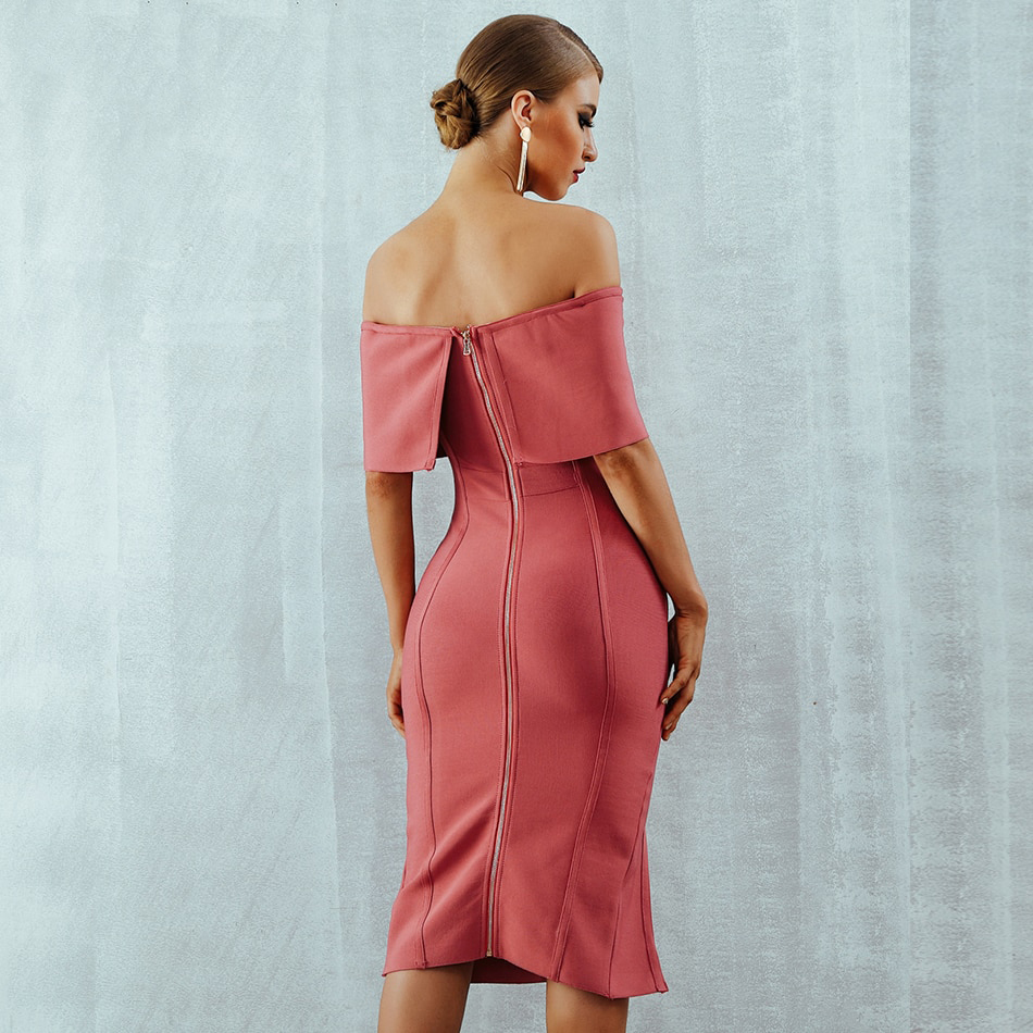 Summer Woman Bandage Dress Slash Neck Bodycon Off Shoulder Midi Club Dress Celebrity Evening Party Dress Vestidos-chiquechics