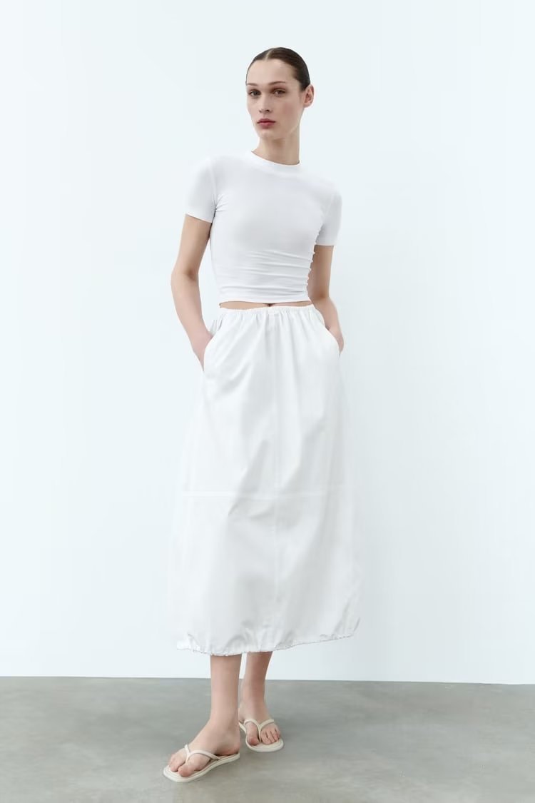 Women Fashion Stoppers Midi Skirt Woman High Street Elastic Mid Waist Adjustable Hem Female Chic Skirt-chiquechics