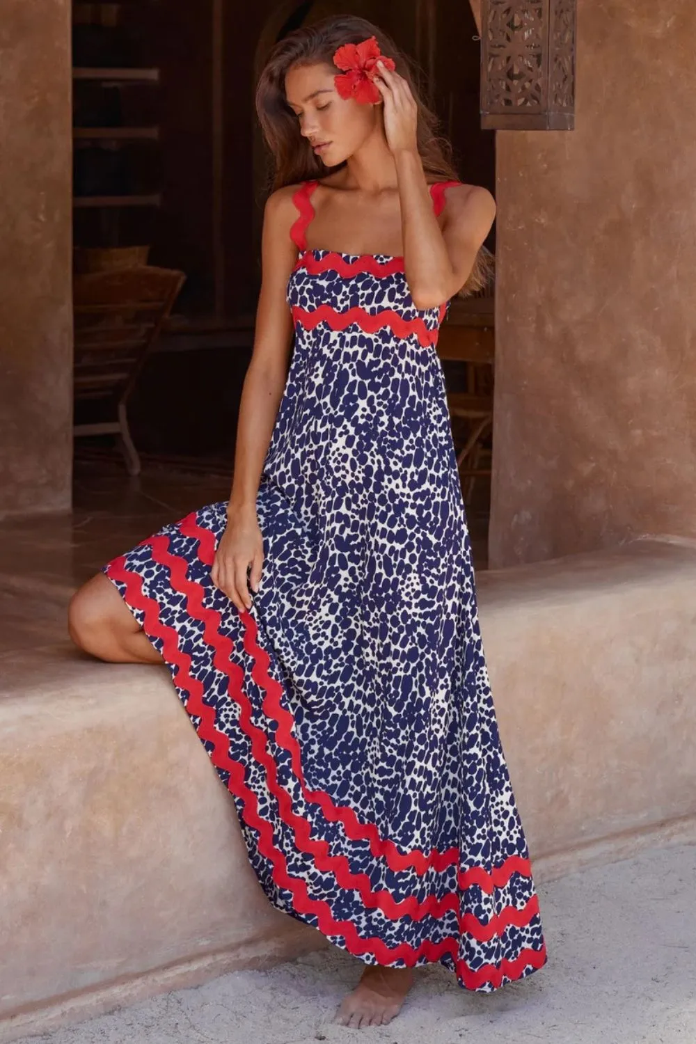 Printed Square Neck Wide Strap Maxi Dress-chiquechics