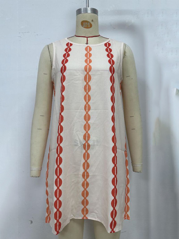 Round neck pullover printed casual dress-chiquechics