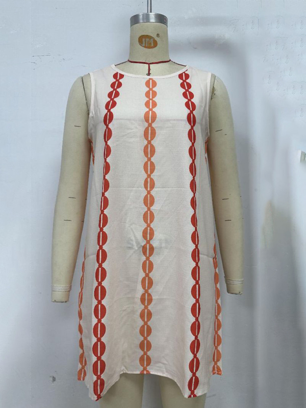Round neck pullover printed casual dress-chiquechics