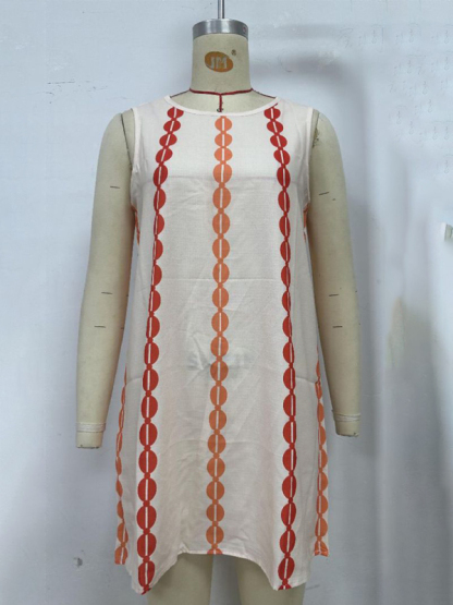Round neck pullover printed casual dress-chiquechics