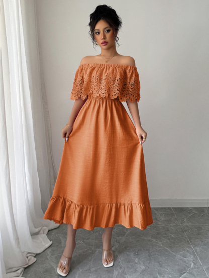 Elegant off-the-shoulder A-line maxi dress-chiquechics