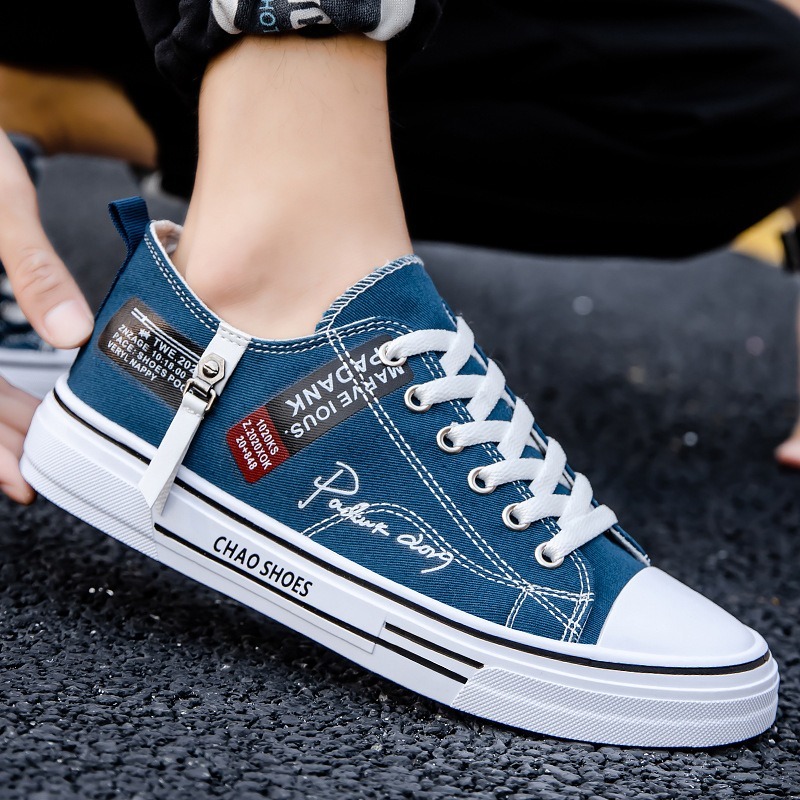 Breathable men's canvas shoes, Hong Kong style men's shoes, casual cloth shoes, trendy, lightweight, low top board shoes-chiquechics
