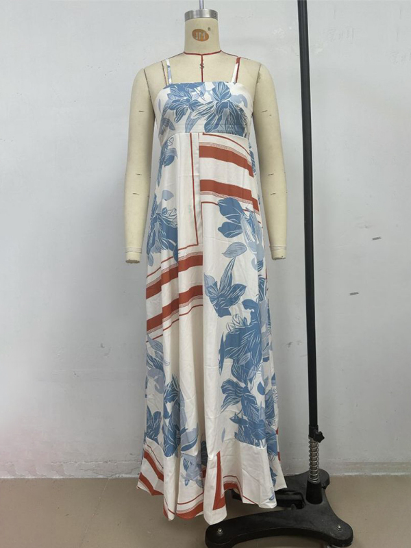 Striped print flared suspender dress-chiquechics