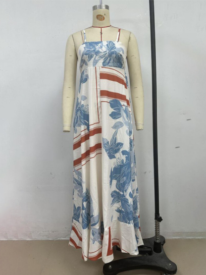 Striped print flared suspender dress-chiquechics