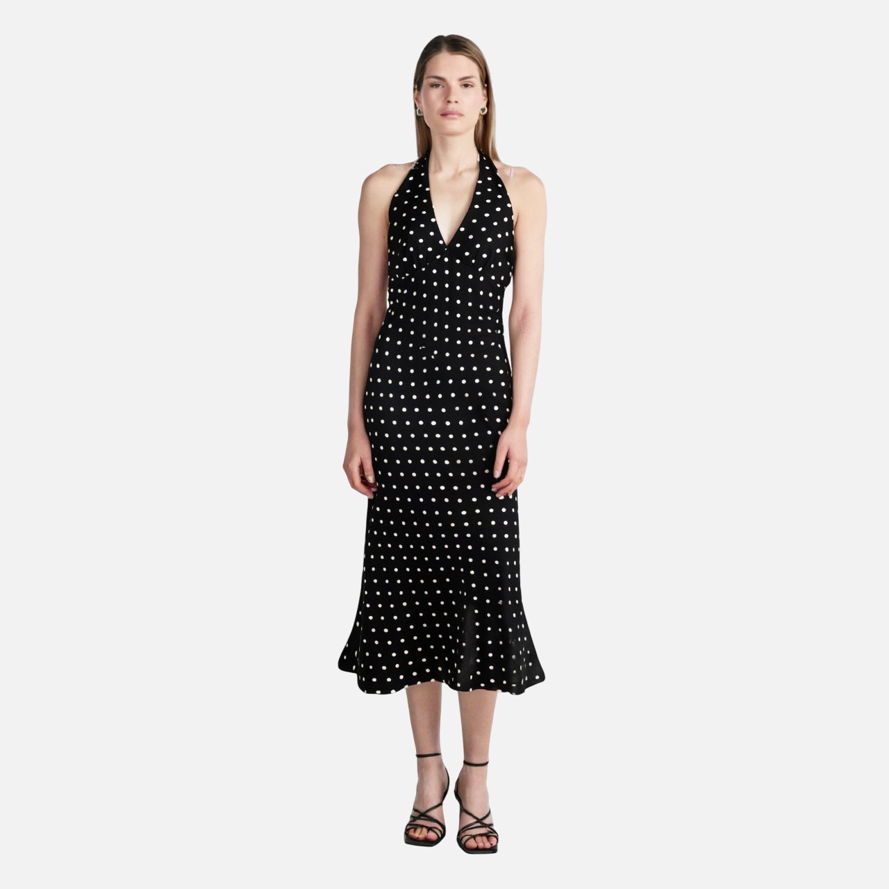 Polka print strap neck bag hip skirt dress-chiquechics
