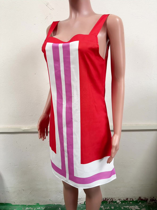 Contrast Square Neck Sleeveless Mini Dress-chiquechics