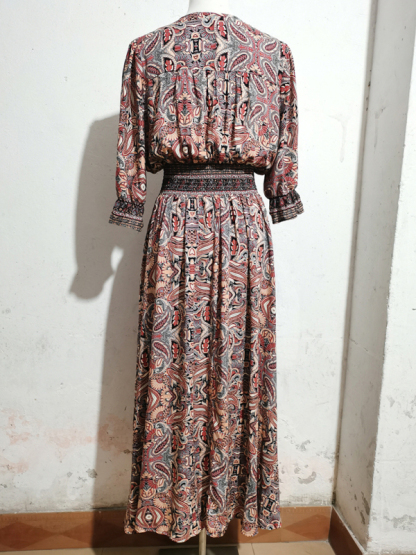 Three-quarter sleeve waisted Bohemian casual holiday beach dress-chiquechics