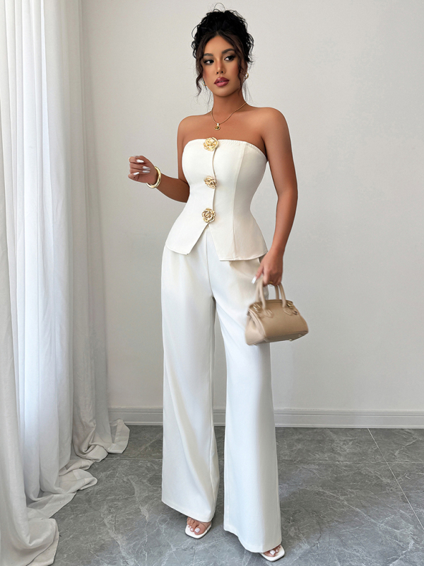 Simple solid color vest and trousers two-piece suit-chiquechics