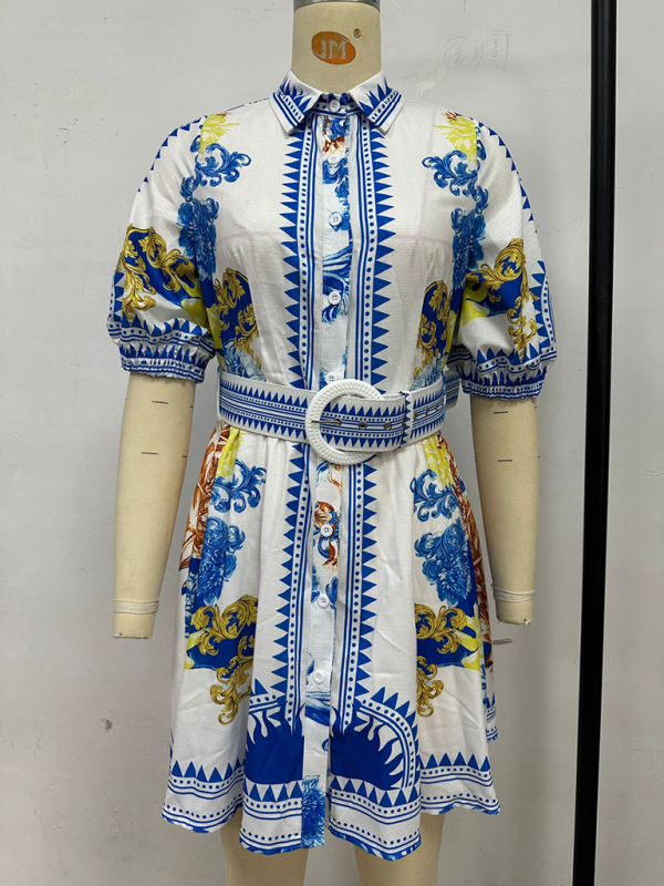 Casual Fashion Printed Lapel Dress-chiquechics