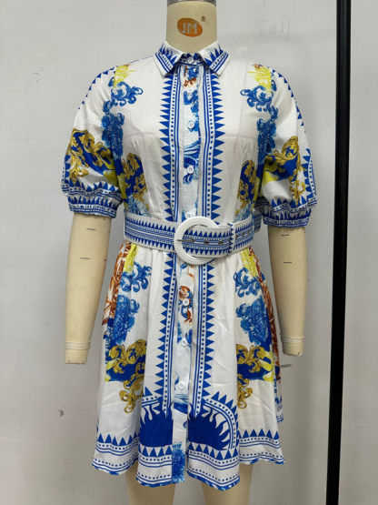 Casual Fashion Printed Lapel Dress-chiquechics