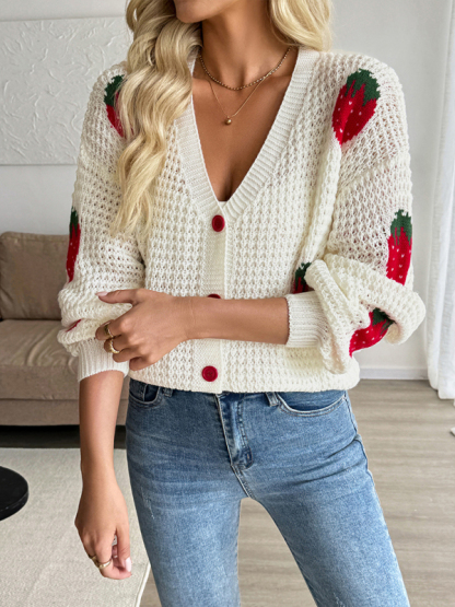 New Casual Cardigan Strawberry Jacquard Knitted Sweater-chiquechics
