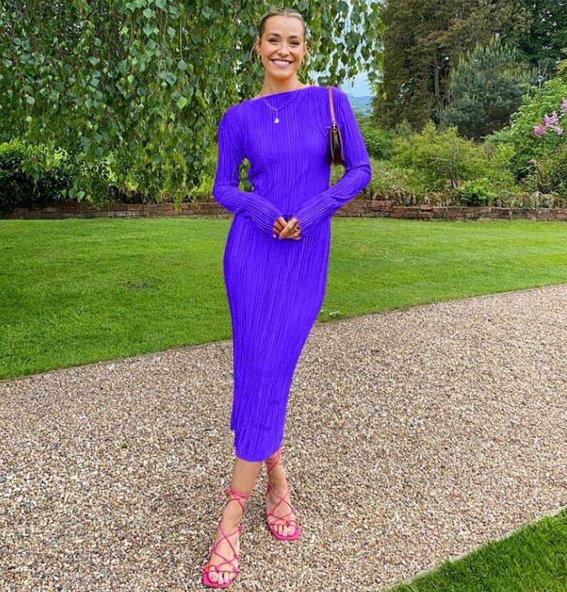 Elegant Bodycon Dress for Women O Neck Flare Sleeves Long Summer Dresses Holiday Vestidos-chiquechics