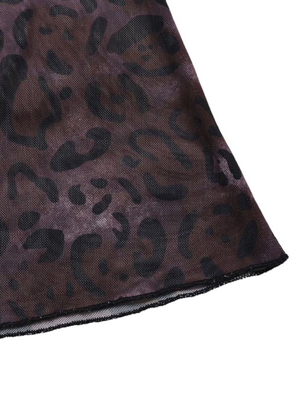 New Party Elegant Retro Style Off-shoulder Long Sleeve Mesh Leopard Print Dress-chiquechics