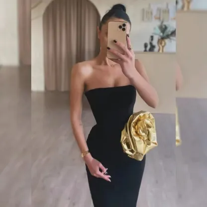 Strapless Big Golden Florals Bodycon Bandage Long Dress 