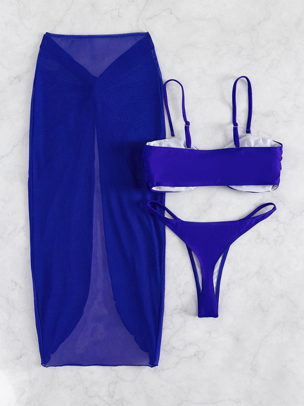 Swimsuit solid color three-piece bikini U-shaped decoration Swimsuit-chiquechics
