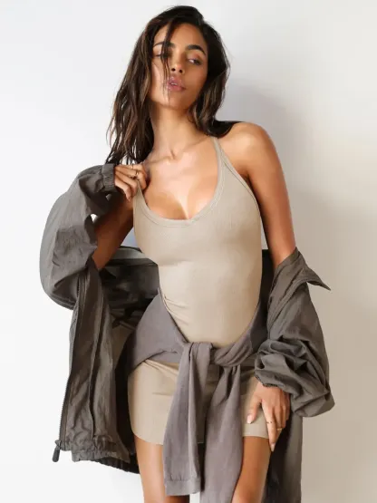 Scoop Neck Wide Strap Mini Dress-chiquechics