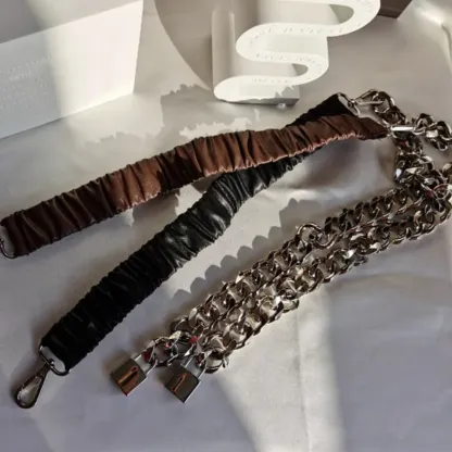 Elastic Leather Silver Chain Belt 