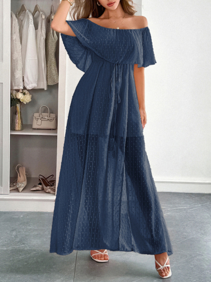 Elegant Strapless Waisted Short Sleeve Long Dress-chiquechics