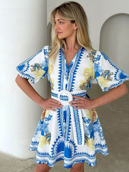 Casual Fashion Printed Lapel Dress-chiquechics