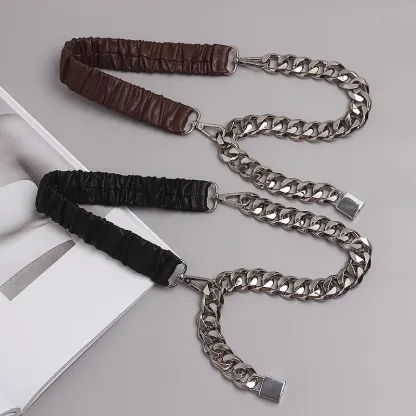 Elastic Leather Silver Chain Belt 
