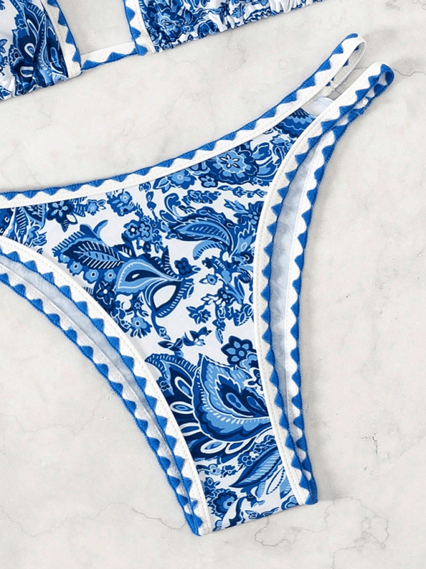 Blue Printed Halter Neck Sexy Bikini swimwear