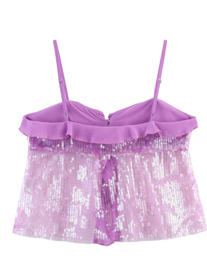 Fashionable, simple and versatile casual sequined camisole top-chiquechics
