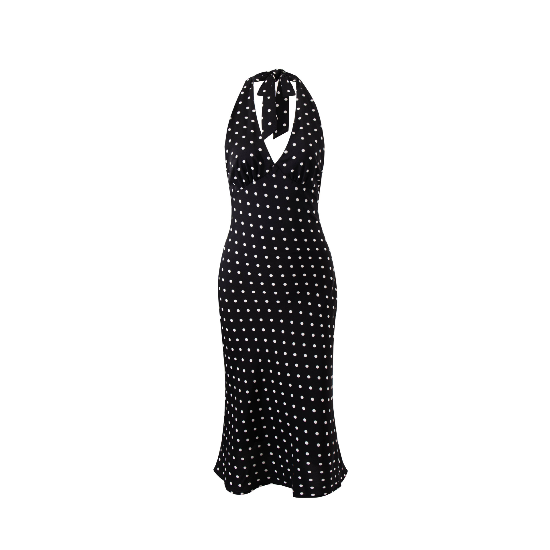 Polka print strap neck bag hip skirt dress-chiquechics