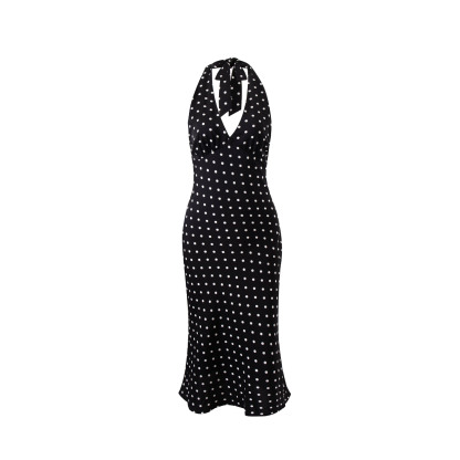 Polka print strap neck bag hip skirt dress-chiquechics