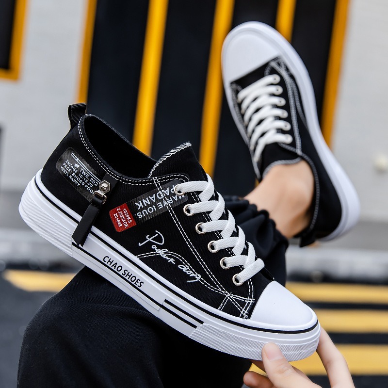 Breathable men's canvas shoes, Hong Kong style men's shoes, casual cloth shoes, trendy, lightweight, low top board shoes-chiquechics