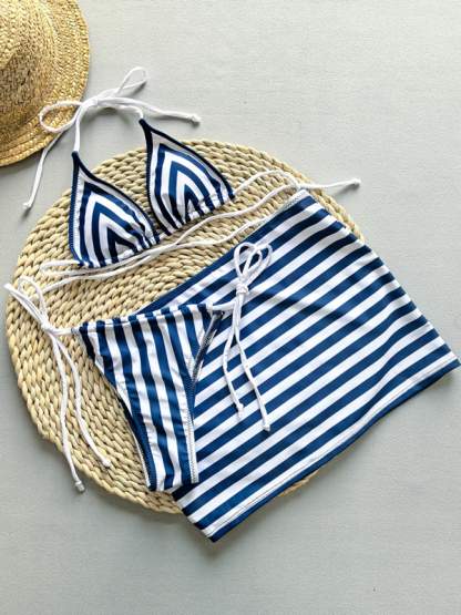 Sexy bikini striped two-piece women's swimsuit three-piece set-chiquechics