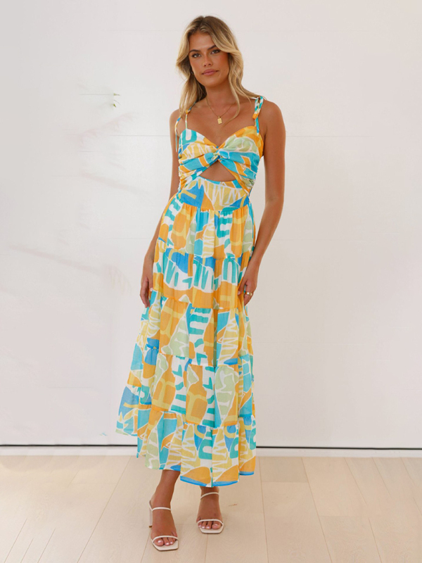 Beach holiday long dress sexy hot girl suspender dress-chiquechics