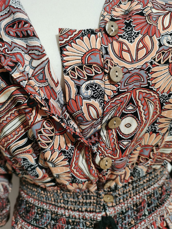 Three-quarter sleeve waisted Bohemian casual holiday beach dress-chiquechics