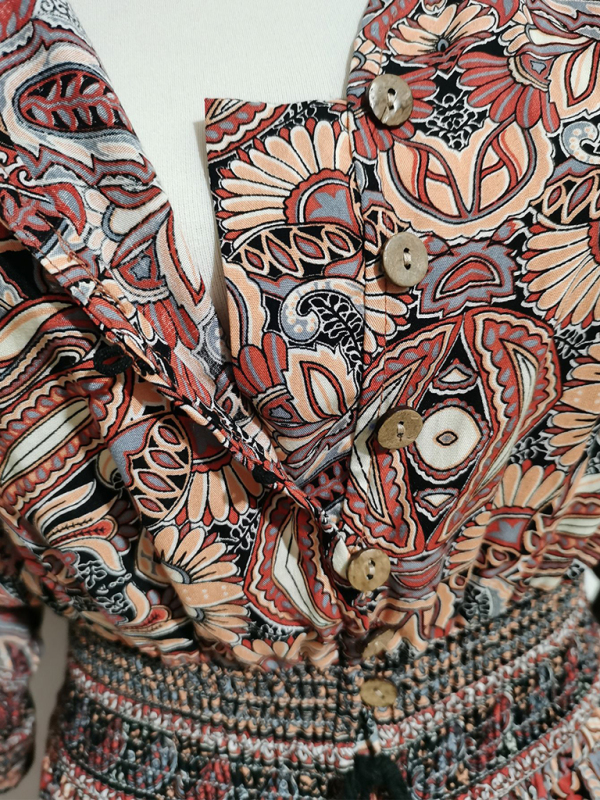 Three-quarter sleeve waisted Bohemian casual holiday beach dress-chiquechics