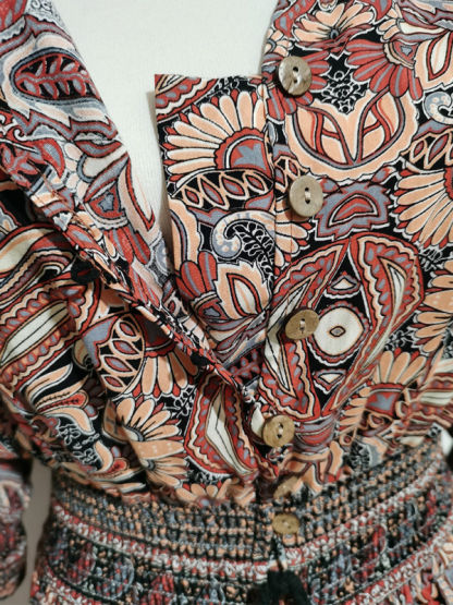 Three-quarter sleeve waisted Bohemian casual holiday beach dress-chiquechics