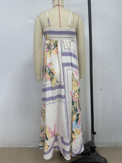 Purple Stripe Print Swing Slip Dress-chiquechics