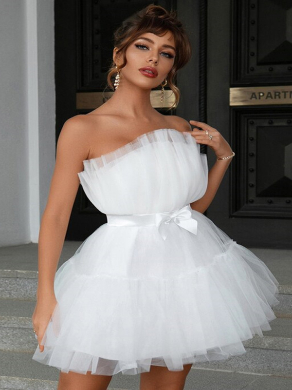 Tulle Bow Tulle Dress-chiquechics