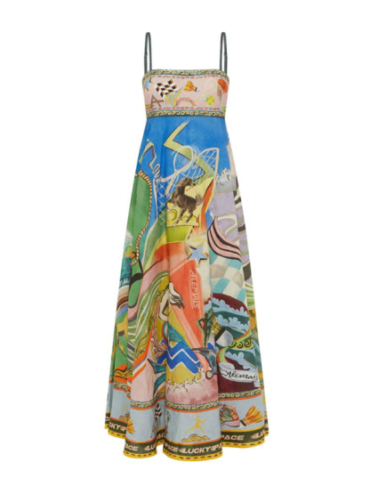 Printed suspender sunflower skirt holiday style dress-chiquechics