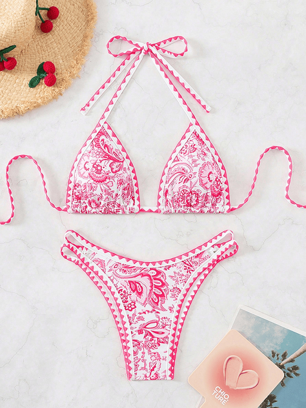 Printed halterneck sexy bikini swimwear