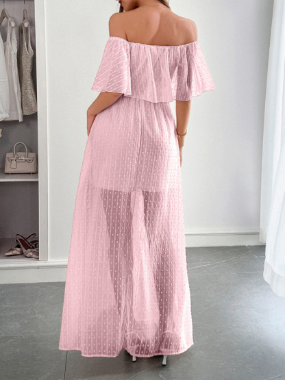 Elegant Strapless Waisted Short Sleeve Long Dress-chiquechics