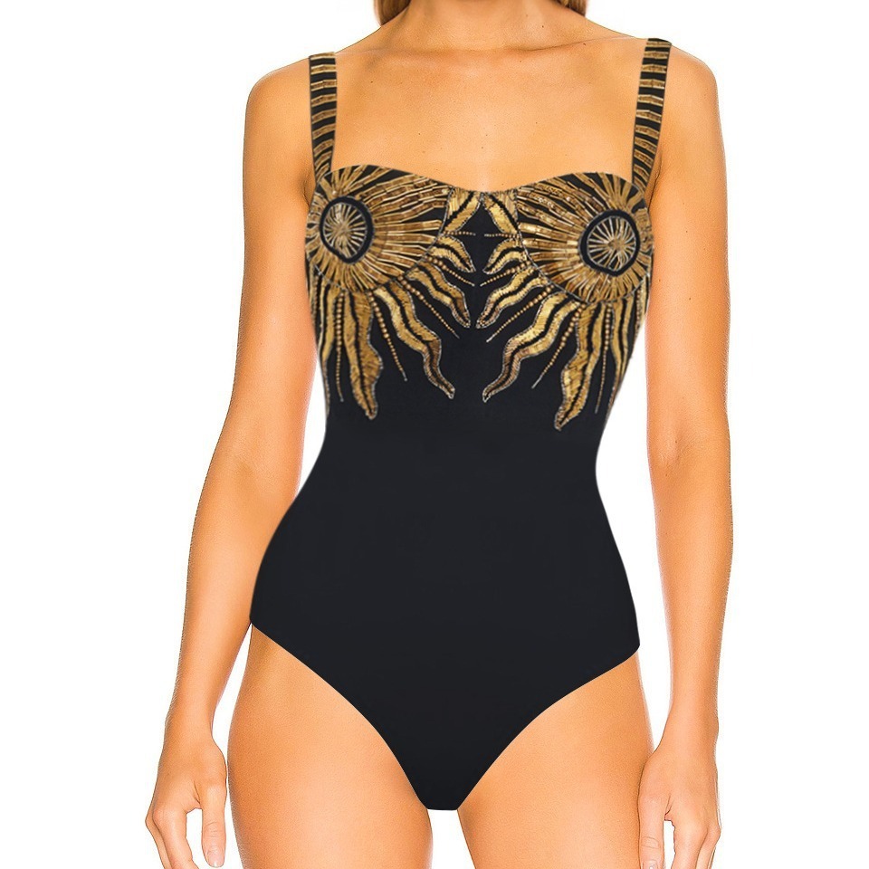 Black and gold glitter one piece swimsuit 