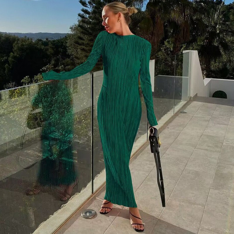 Elegant Bodycon Dress for Women O Neck Flare Sleeves Long Summer Dresses Holiday Vestidos-chiquechics