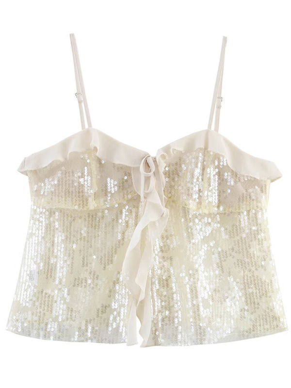 Fashionable, simple and versatile casual sequined camisole top-chiquechics