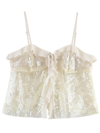 Fashionable, simple and versatile casual sequined camisole top-chiquechics
