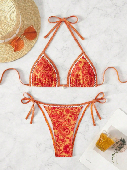 Sexy bikini set with multi-color floral print swimwear-chiquechics