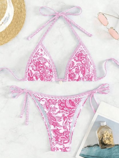 Sexy bikini set with multi-color floral print swimwear-chiquechics