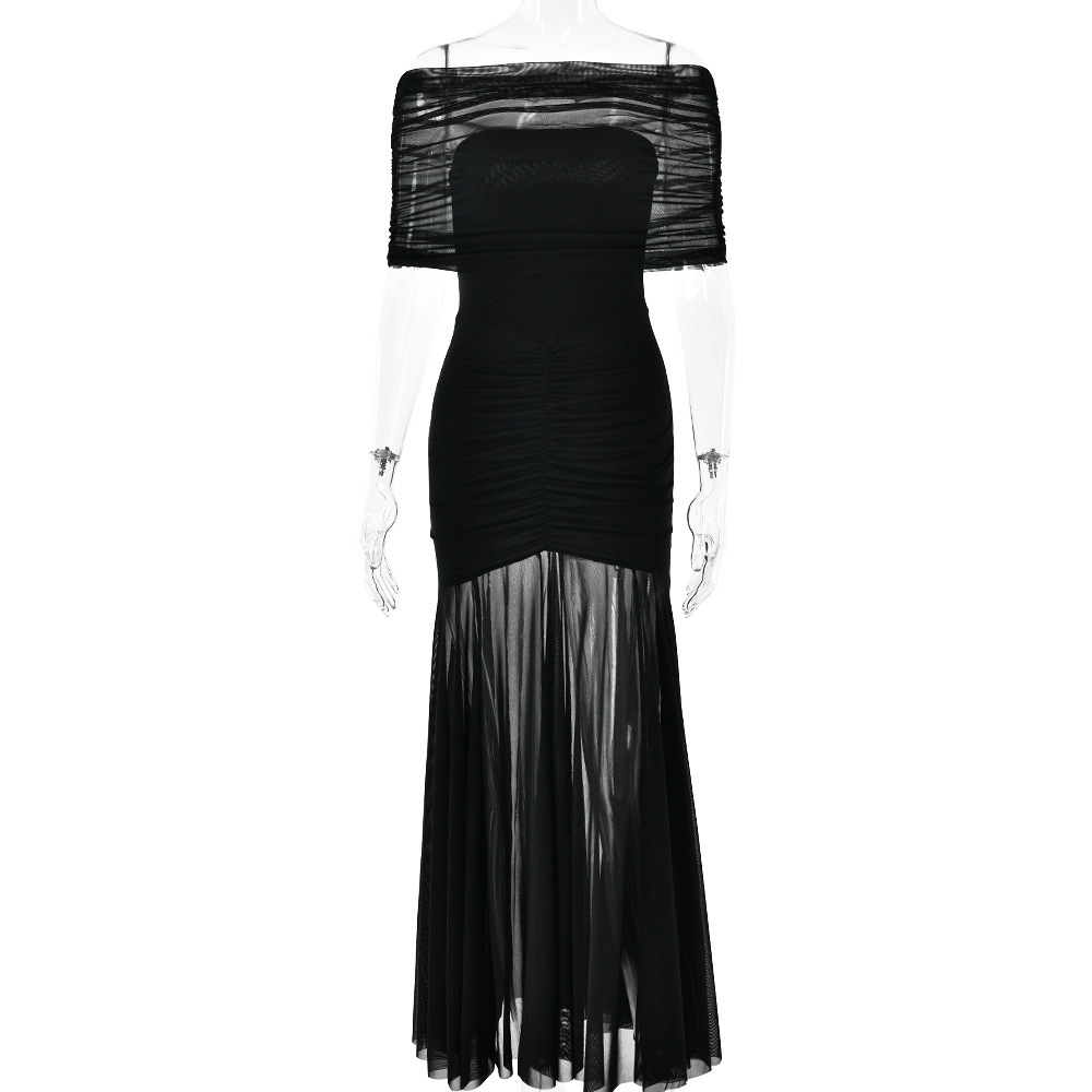European and American style strapless patchwork backless slim fit long dress sexy and fashionable dress-chiquechics
